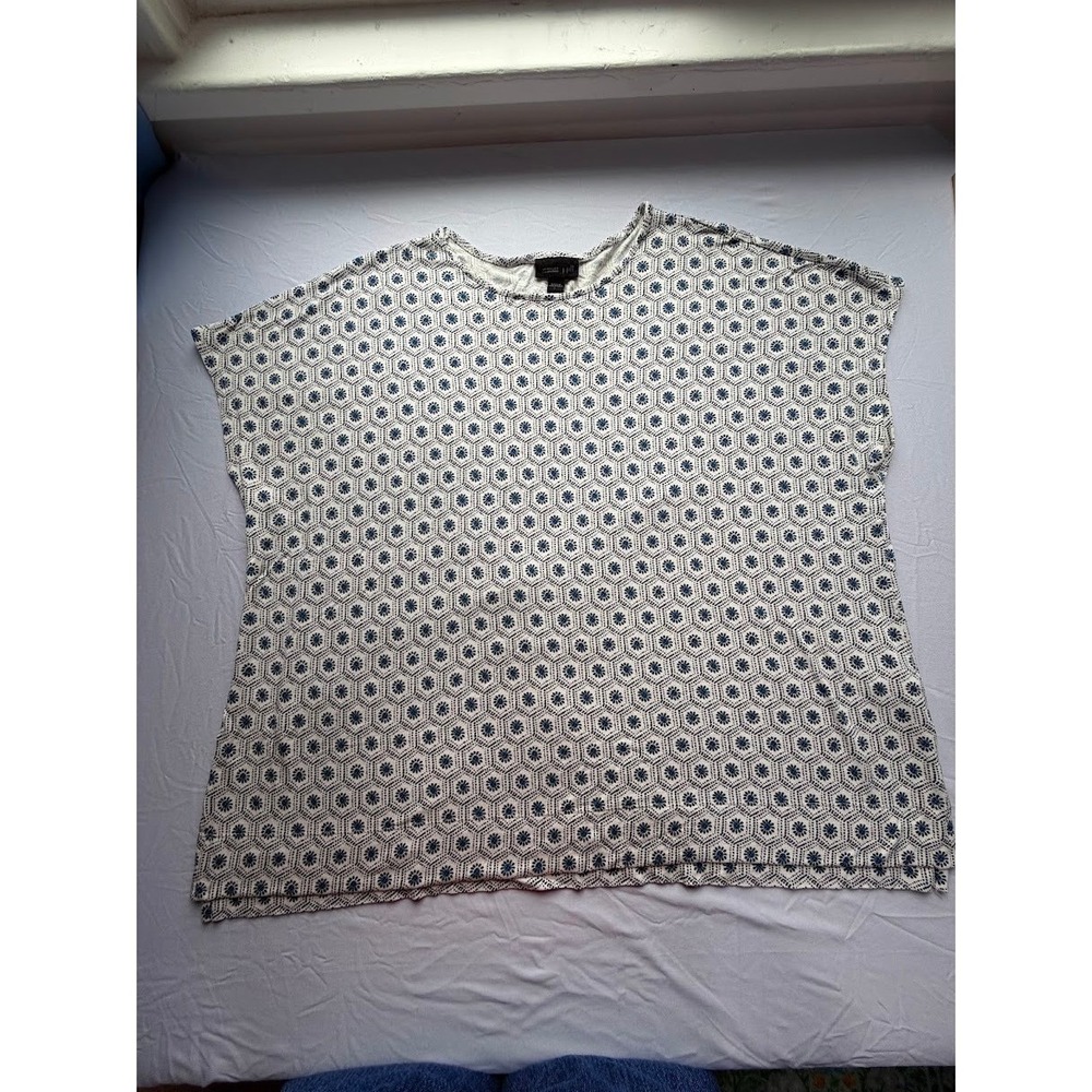 J. Jill Wearever Collection Women Blue Geometric Floral Short Sleeve Top Large